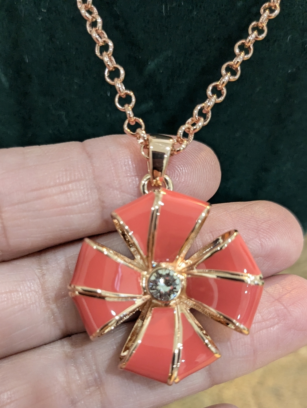 TED BAKER Gold-Tone Coral Floral Long Pendant Necklace